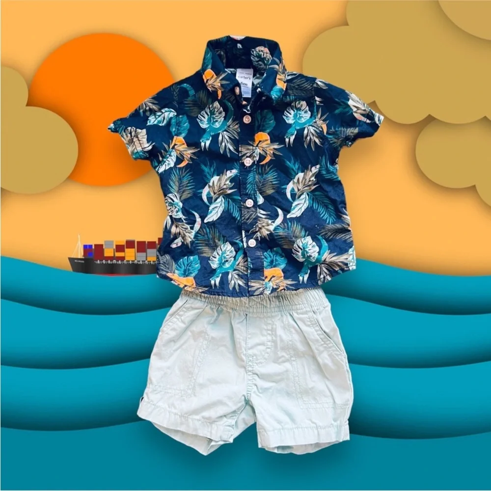 Carter’s Tropical Hawaiian Summer Set 6M collared shirt shorts cute